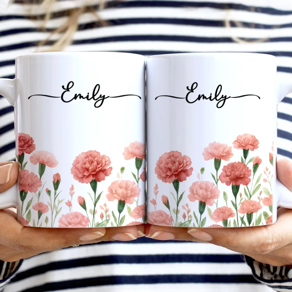Birth Month Flower Watercolor Blooming In Love - Personalized White Edge-to-Edge Mug Birth Month Flower Watercolor Blooming In Love - Personalized White Edge-to-Edge Mug