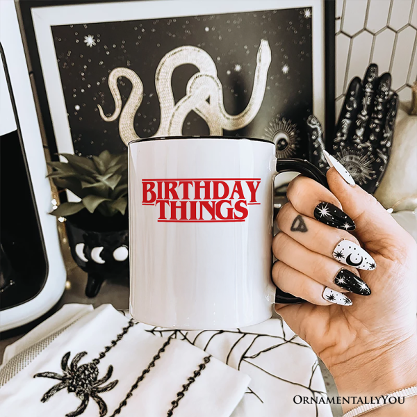 Birthday Things Retro Personalized Mug, Horror Bday Gift with Custom Name Birthday Things Retro Personalized Mug, Horror Bday Gift with Custom Name