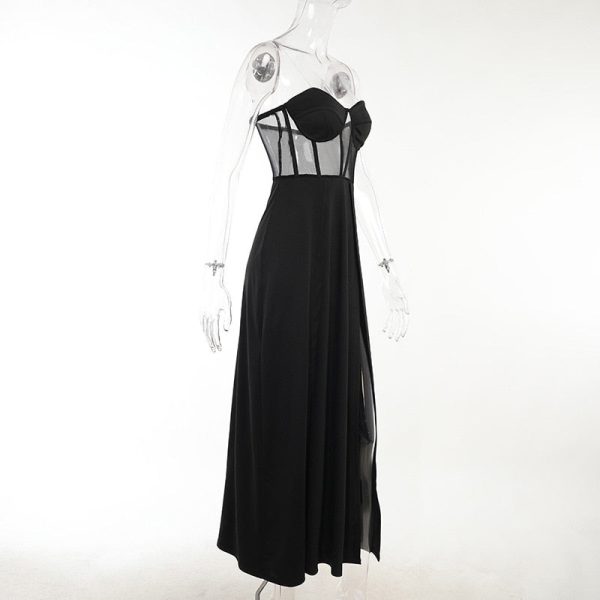 Black Bustier Slit Midi Dress Black Bustier Slit Midi Dress