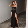 Black Bustier Slit Midi Dress Black Bustier Slit Midi Dress
