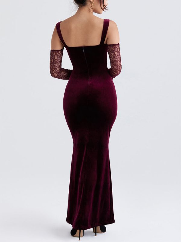 Black Cherry Velvet Lace Long Sleeve Maxi Dress Black Cherry Velvet Lace Long Sleeve Maxi Dress