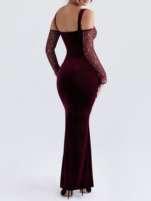 Black Cherry Velvet Lace Long Sleeve Maxi Dress Black Cherry Velvet Lace Long Sleeve Maxi Dress