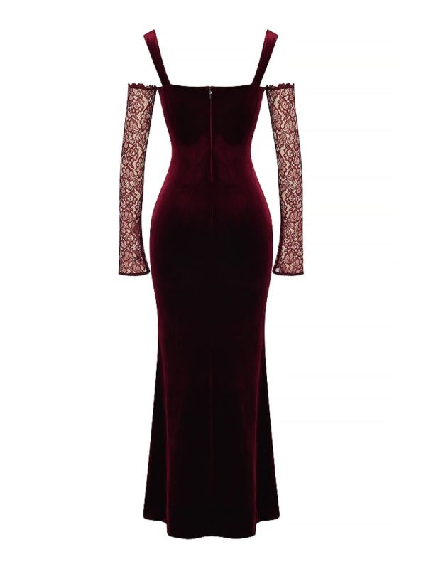 Black Cherry Velvet Lace Long Sleeve Maxi Dress Black Cherry Velvet Lace Long Sleeve Maxi Dress