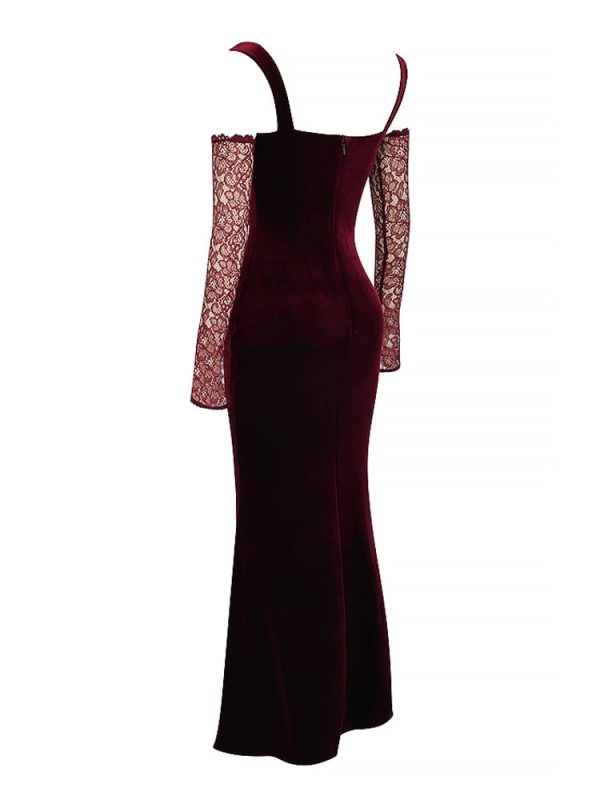 Black Cherry Velvet Lace Long Sleeve Maxi Dress Black Cherry Velvet Lace Long Sleeve Maxi Dress