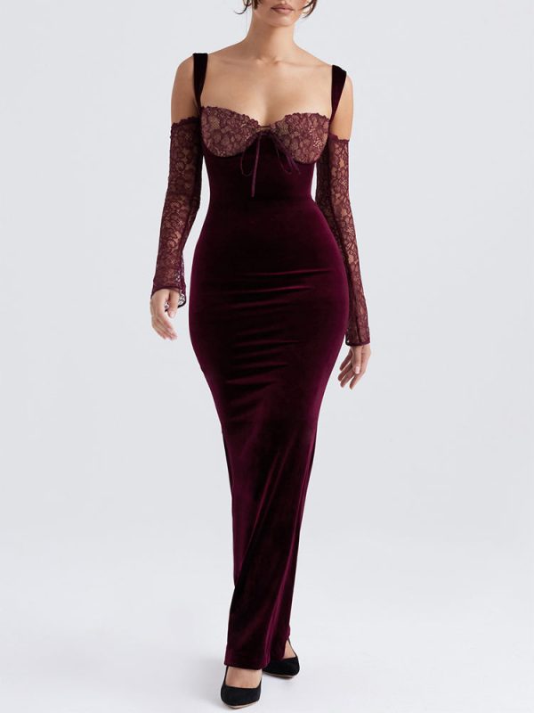 Black Cherry Velvet Lace Long Sleeve Maxi Dress Black Cherry Velvet Lace Long Sleeve Maxi Dress