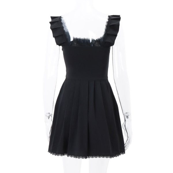 Black Corset Square Neck Frill Strap Mini Dress Black Corset Square Neck Frill Strap Mini Dress