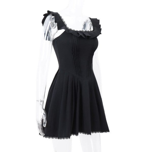 Black Corset Square Neck Frill Strap Mini Dress Black Corset Square Neck Frill Strap Mini Dress