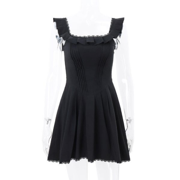 Black Corset Square Neck Frill Strap Mini Dress Black Corset Square Neck Frill Strap Mini Dress
