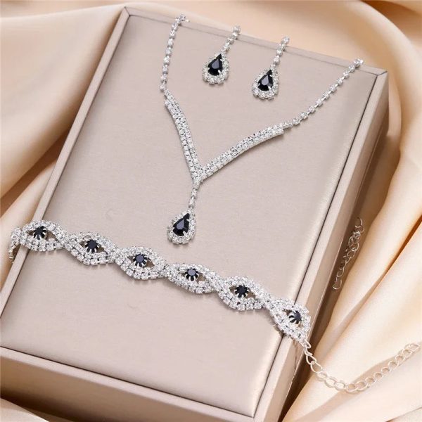 Black Crystal Water Drop Bridal Jewelry Set 3 Piece Black Crystal Water Drop Bridal Jewelry Set 3 Piece