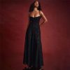 Black Embroidered Sheer Strappy Maxi Dress