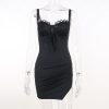 Black Lace Bustier Tie-Up Strap Mini Dress