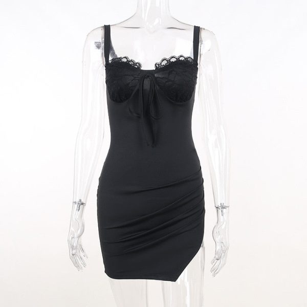 Black Lace Bustier Tie-Up Strap Mini Dress