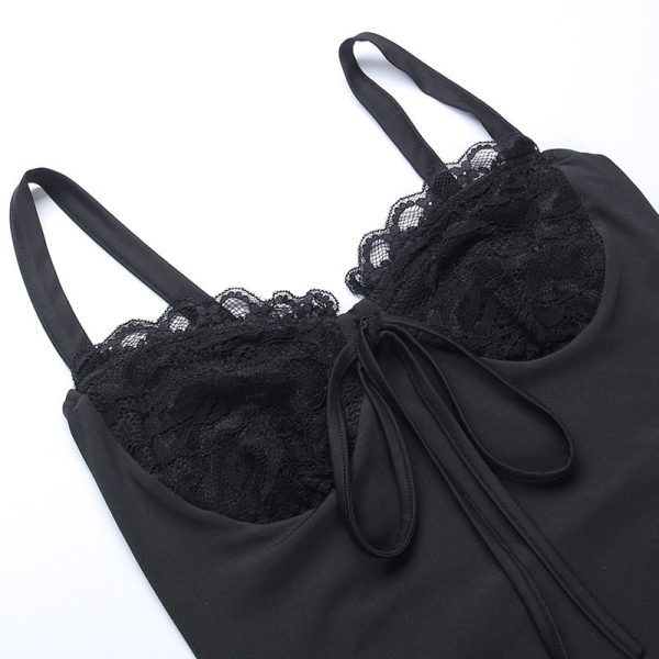 Black Lace Bustier Tie-Up Strap Mini Dress