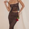 Black Lace Cami Top And Midi Skirt Set