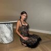 Black Lace Mesh Strap Midi Dress Black Lace Mesh Strap Midi Dress