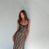 Black Lace Mesh Strap Midi Dress Black Lace Mesh Strap Midi Dress