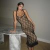 Black Lace Mesh Strap Midi Dress Black Lace Mesh Strap Midi Dress