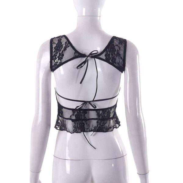 Black Lace Sheer Backless Top Black Lace Sheer Backless Top