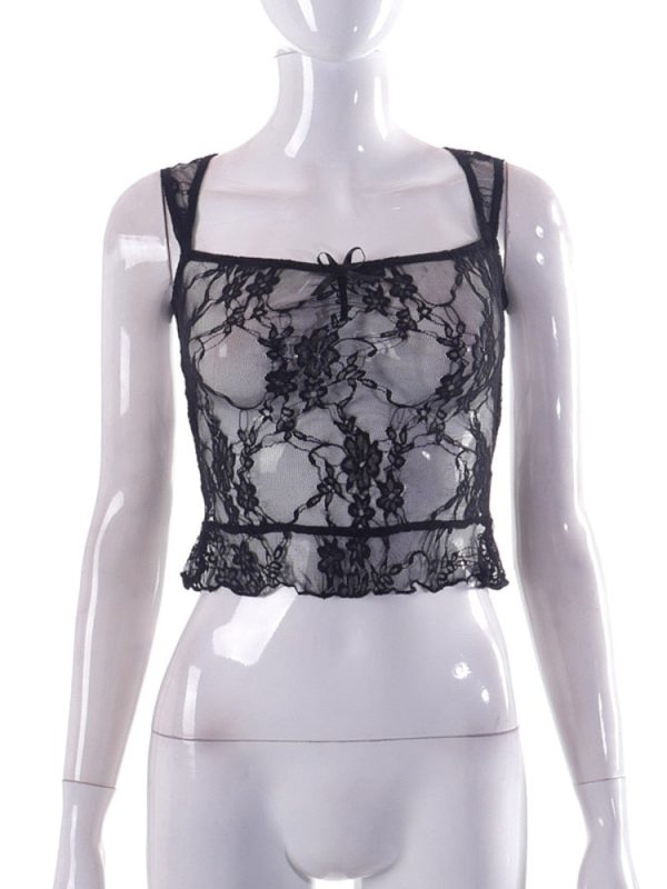 Black Lace Sheer Backless Top Black Lace Sheer Backless Top