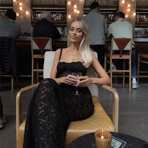 Black Lace Sheer Midi Bodycon Dress Black Lace Sheer Midi Bodycon Dress
