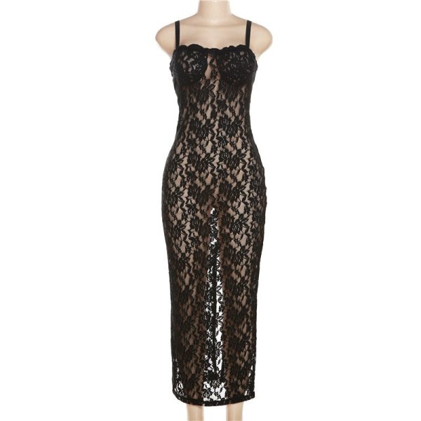 Black Lace Sheer Midi Bodycon Dress Black Lace Sheer Midi Bodycon Dress