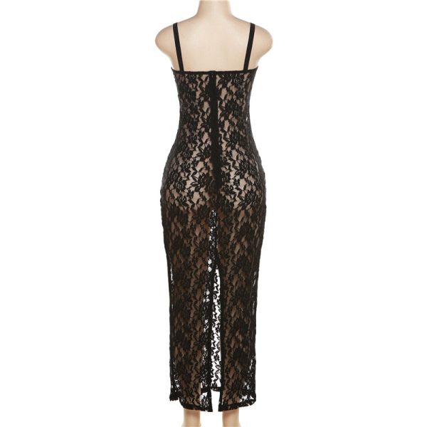 Black Lace Sheer Midi Bodycon Dress Black Lace Sheer Midi Bodycon Dress