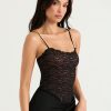 Black Lace Strap Top And Slit Lace Trim Midi Skirt Set Black Lace Strap Top And Slit Lace Trim Midi Skirt Set