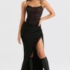 Black Lace Strap Top And Slit Lace Trim Midi Skirt Set Black Lace Strap Top And Slit Lace Trim Midi Skirt Set
