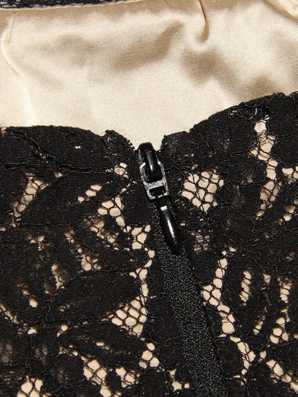 Black Lace Strap Top And Slit Lace Trim Midi Skirt Set Black Lace Strap Top And Slit Lace Trim Midi Skirt Set