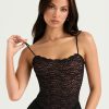 Black Lace Strap Top And Slit Lace Trim Midi Skirt Set Black Lace Strap Top And Slit Lace Trim Midi Skirt Set