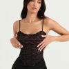 Black Lace Strap Top And Slit Lace Trim Midi Skirt Set Black Lace Strap Top And Slit Lace Trim Midi Skirt Set