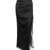 Black Lace Strap Top And Slit Lace Trim Midi Skirt Set Black Lace Strap Top And Slit Lace Trim Midi Skirt Set