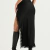 Black Lace Strap Top And Slit Lace Trim Midi Skirt Set Black Lace Strap Top And Slit Lace Trim Midi Skirt Set