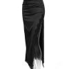 Black Lace Strap Top And Slit Lace Trim Midi Skirt Set Black Lace Strap Top And Slit Lace Trim Midi Skirt Set