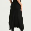 Black Lace Strap Top And Slit Lace Trim Midi Skirt Set Black Lace Strap Top And Slit Lace Trim Midi Skirt Set