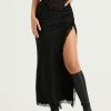 Black Lace Strap Top And Slit Lace Trim Midi Skirt Set Black Lace Strap Top And Slit Lace Trim Midi Skirt Set