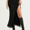 Black Lace Strap Top And Slit Lace Trim Midi Skirt Set Black Lace Strap Top And Slit Lace Trim Midi Skirt Set