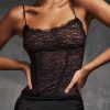 Black Lace Strap Top And Slit Lace Trim Midi Skirt Set Black Lace Strap Top And Slit Lace Trim Midi Skirt Set