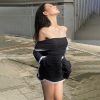 Black Long Sleeve Off-shoulder Bow Mini Dress Black Long Sleeve Off-shoulder Bow Mini Dress