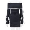Black Long Sleeve Off-shoulder Bow Mini Dress Black Long Sleeve Off-shoulder Bow Mini Dress