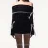 Black Long Sleeve Off-shoulder Bow Mini Dress Black Long Sleeve Off-shoulder Bow Mini Dress