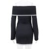 Black Long Sleeve Off-shoulder Bow Mini Dress Black Long Sleeve Off-shoulder Bow Mini Dress