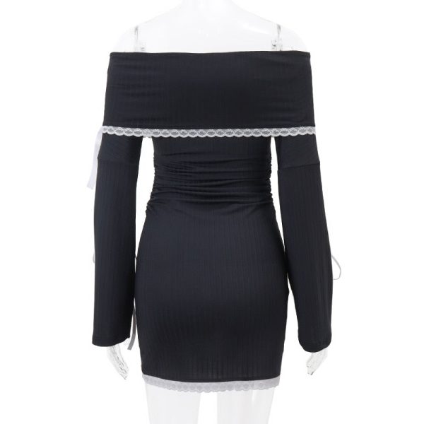 Black Long Sleeve Off-shoulder Bow Mini Dress Black Long Sleeve Off-shoulder Bow Mini Dress