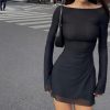 Black Mesh Long Sleeve Backless Mini Dress Black Mesh Long Sleeve Backless Mini Dress