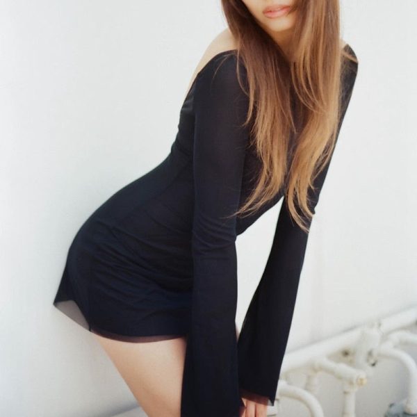 Black Mesh Long Sleeve Backless Mini Dress Black Mesh Long Sleeve Backless Mini Dress
