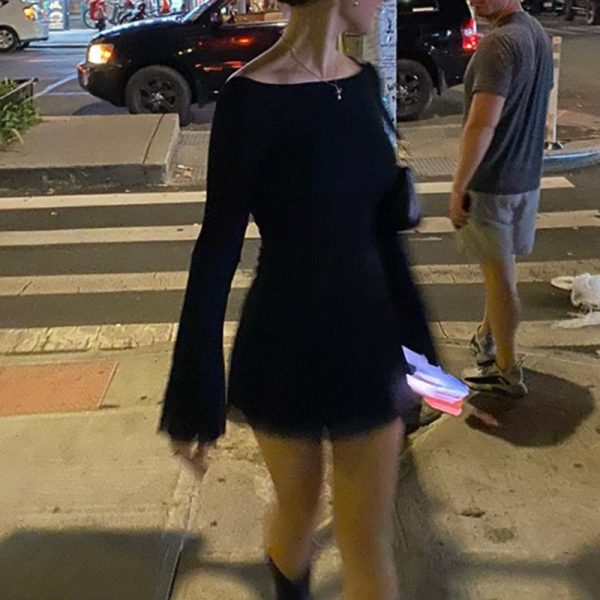 Black Mesh Long Sleeve Backless Mini Dress Black Mesh Long Sleeve Backless Mini Dress