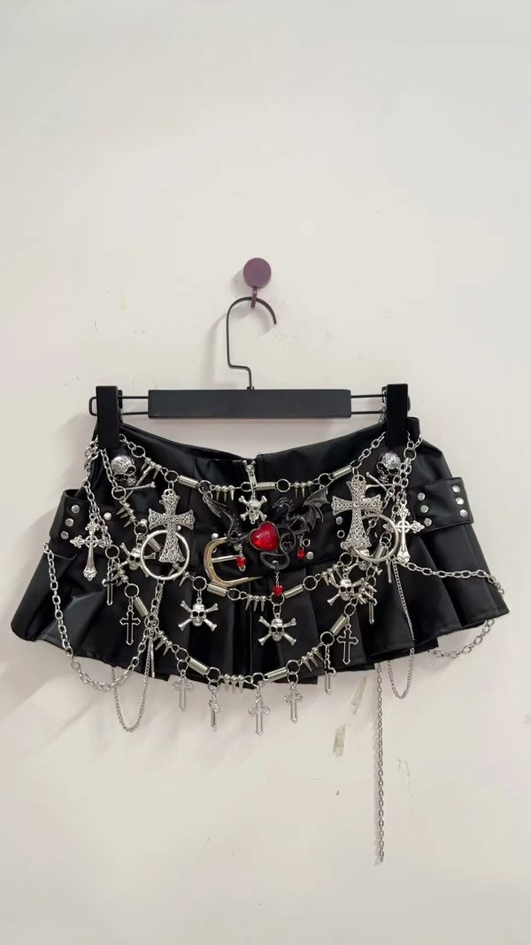 Black Micro Pleated Cross Chain Skirt Black Micro Pleated Cross Chain Skirt