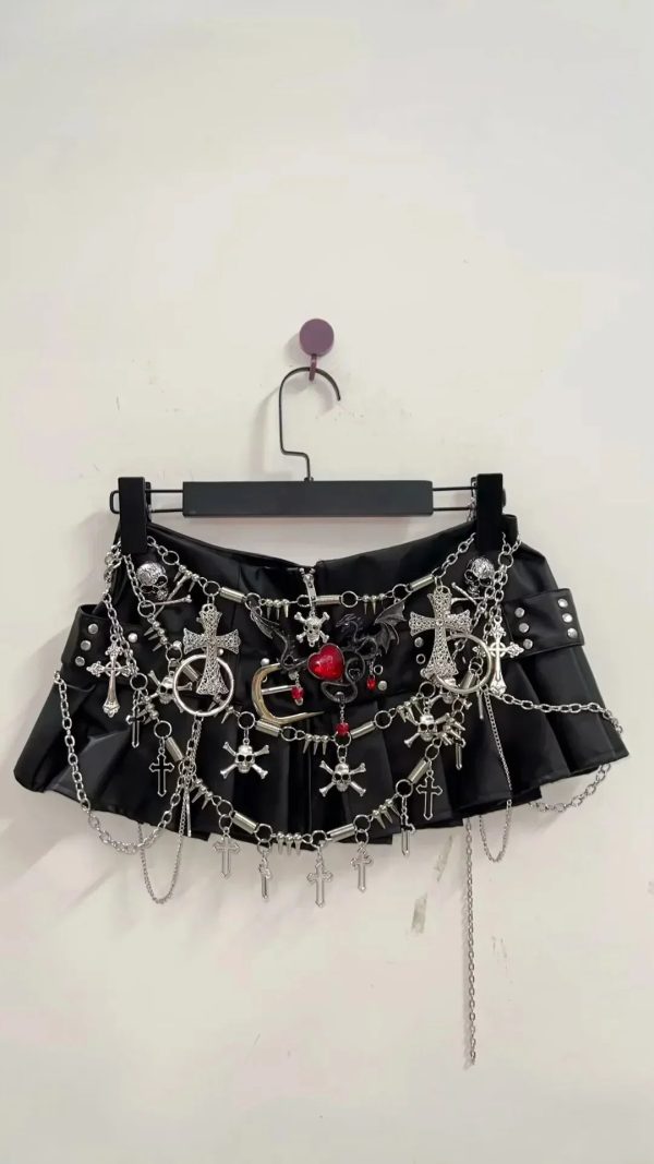 Black Micro Pleated Cross Chain Skirt Black Micro Pleated Cross Chain Skirt
