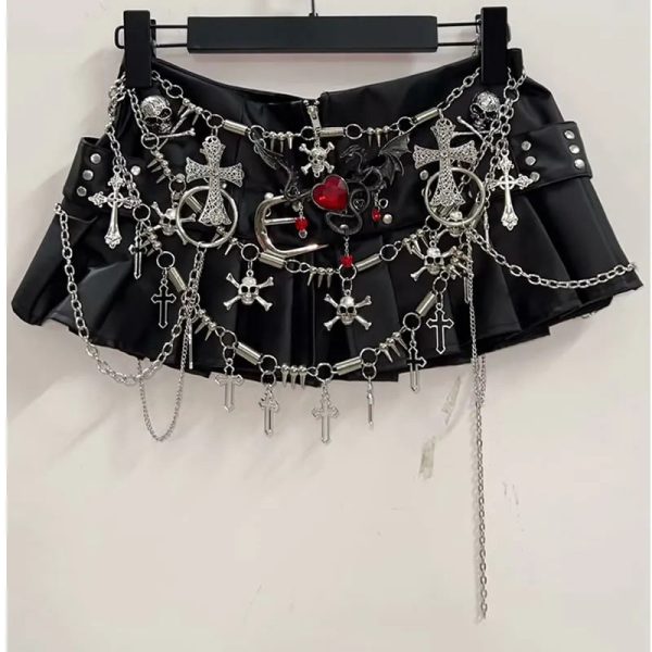 Black Micro Pleated Cross Chain Skirt Black Micro Pleated Cross Chain Skirt