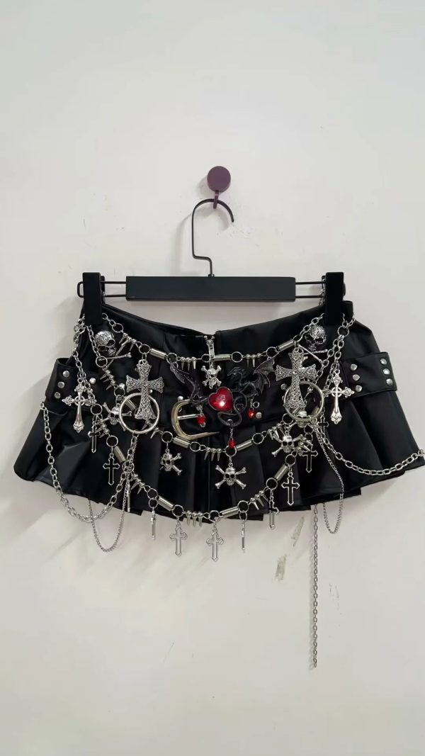 Black Micro Pleated Cross Chain Skirt Black Micro Pleated Cross Chain Skirt